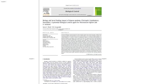 Biology and larval feeding impact of Hypena opulenta (Christoph) (Lepidoptera: Noctuidae): A potential biological control agent for Vincetoxicum nigrum and V. rossicum